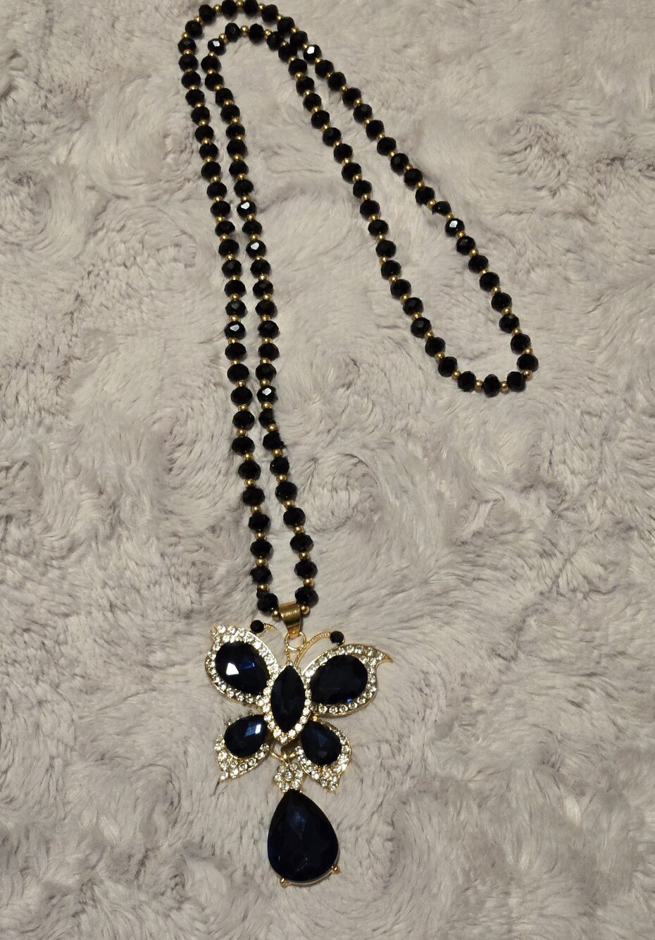 Women’s Dark Navy Crystal Butterfly Pendant Necklace - Unbranded